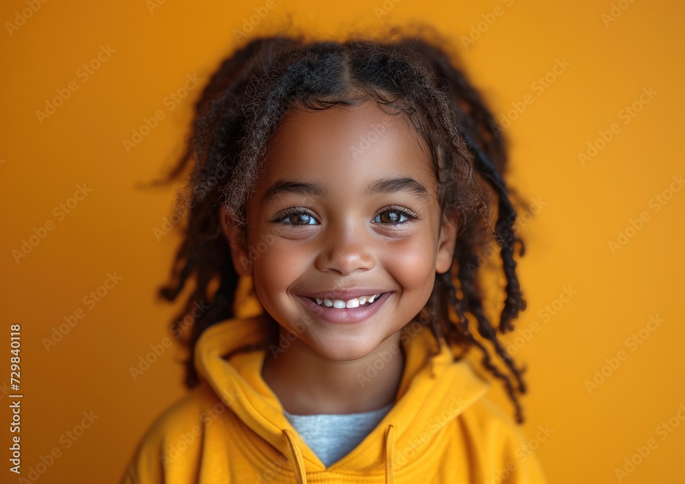 little African American girl with colorful sweatshirt in professional colorful photo studio background little African American girl with colorful sweatshirt in professional colorful photo studio background