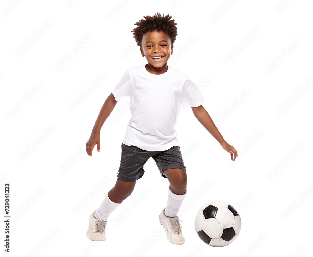 Happy young African American football (soccer) player, cut out	
