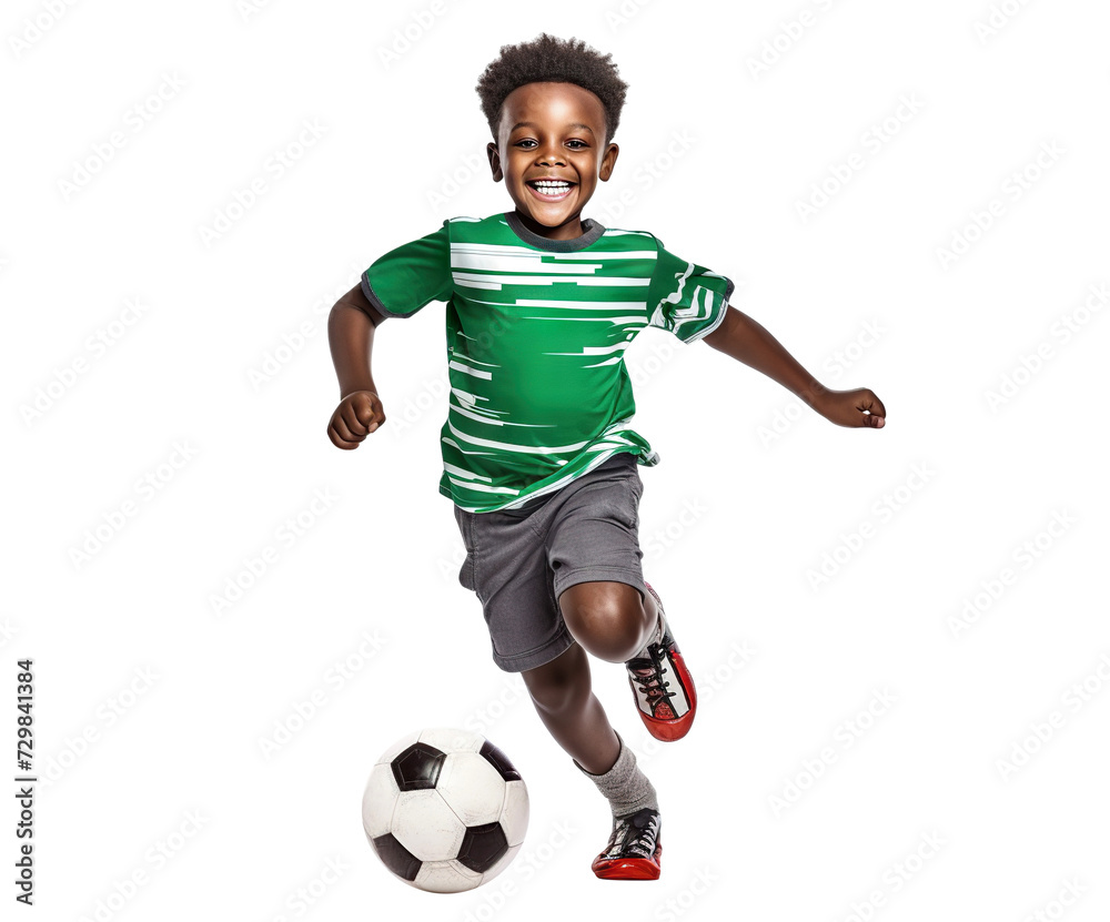 Happy young African American football (soccer) player, cut out	

