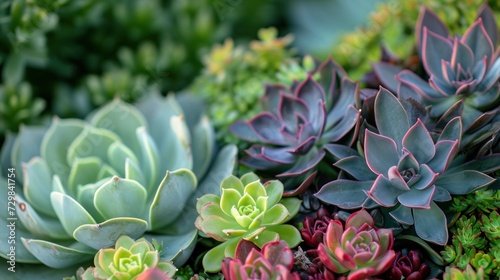  a bunch of succulents that are growing in a planter with green and purple leaves on the top and bottom of the succulents, and bottom of the succulents, and bottom of the succulents of the succulents.
