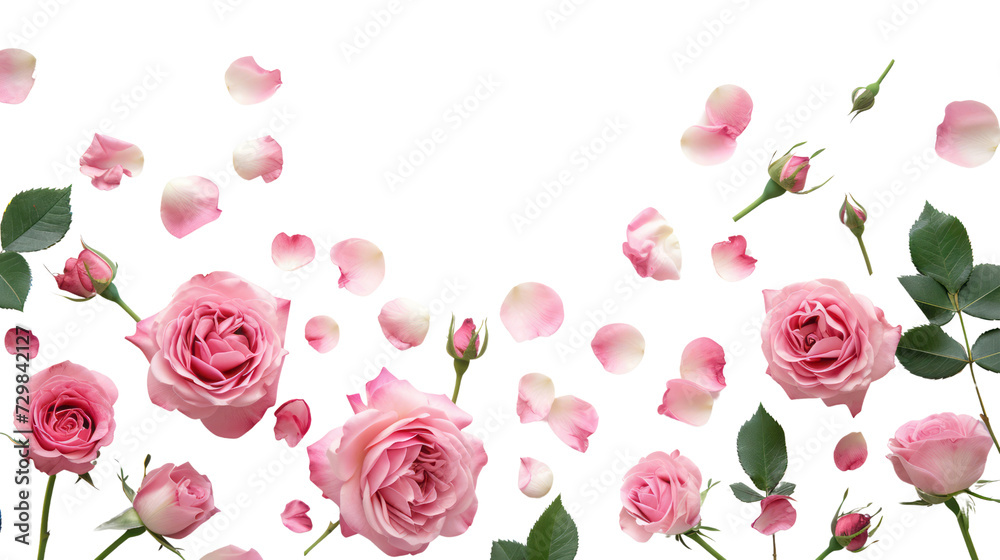 Romantic Pink Rose Floral Frame with Love and Wedding Elements, Ideal for Valentine's Day Cards and Spring-themed Designs.  isolated on white png