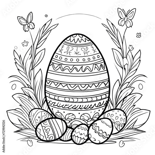 Easter egg with flower outline coloring page