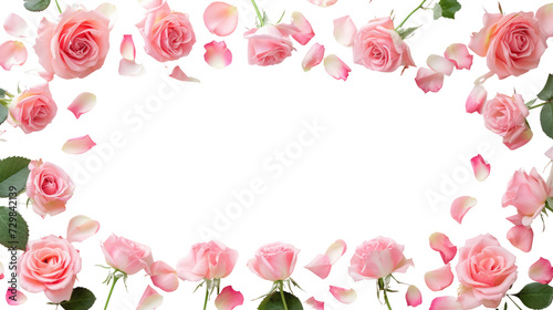 Romantic Pink Rose Floral Frame with Love and Wedding Elements, Ideal for Valentine's Day Cards and Spring-themed Designs. isolated on white png