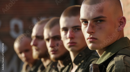 Group of soldiers standing in line with focus.