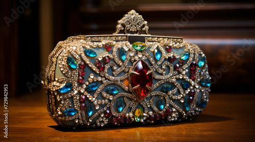 Brides Jewel-Studded Clutch Purse on Ottoman