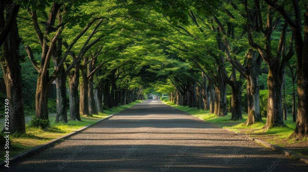  a tree lined street lined with trees on both sides of the road and a line of trees on the other side of the road on either side of the road.