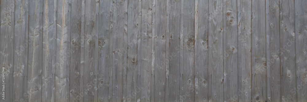gray wood panoramic background close up header of wall grey made of wooden planks - obrazy, fototapety, plakaty 