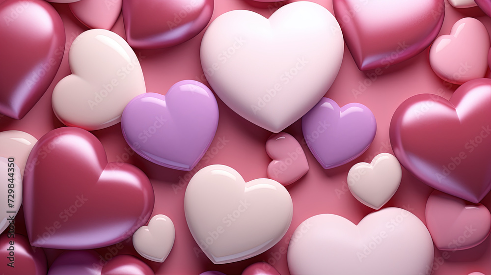 Pink and purple valentine day hearts. Created with Ai