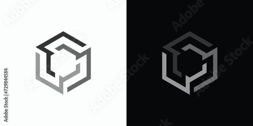 Hexagon abstract line illustration vector logo design.