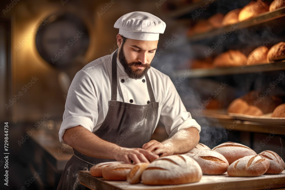 Male Baker Crafting Bread in Home Bakery