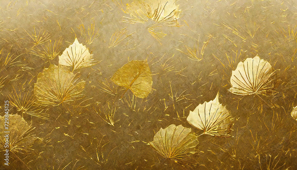 和紙と金の装飾のテクスチャ。Texture of Japanese paper and gold decoration. - obrazy, fototapety, plakaty 