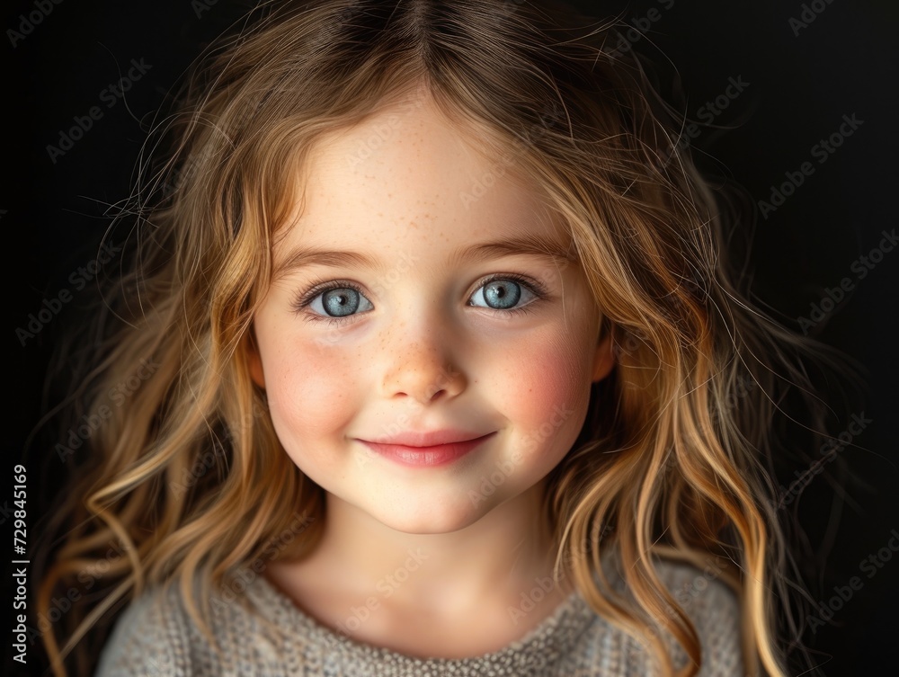 little caucasian girl with colorful sweatshirt in black background little caucasian girl with colorful sweatshirt in black background