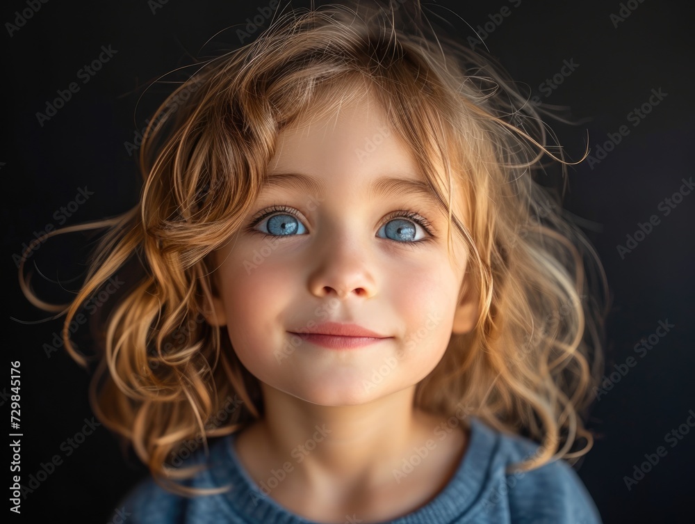 little caucasian girl with colorful sweatshirt in black background little caucasian girl with colorful sweatshirt in black background