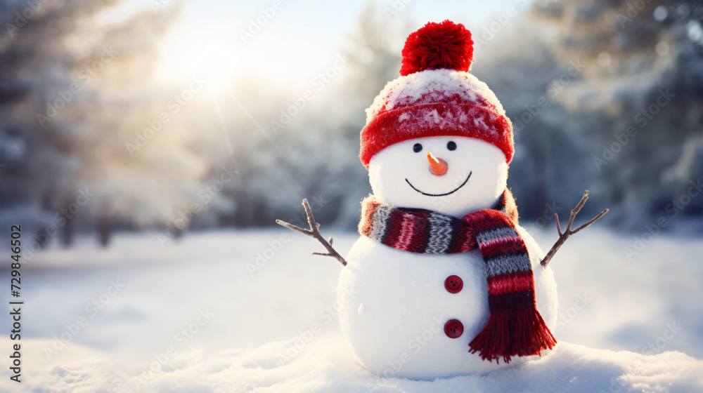Snowman wearing Santa hat