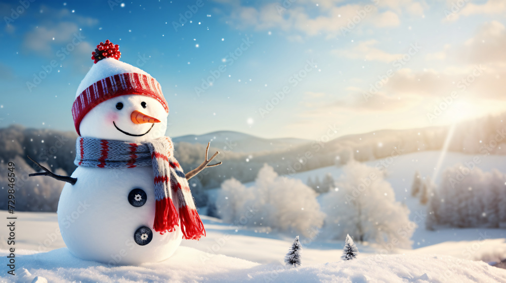 Snowman wearing Santa hat