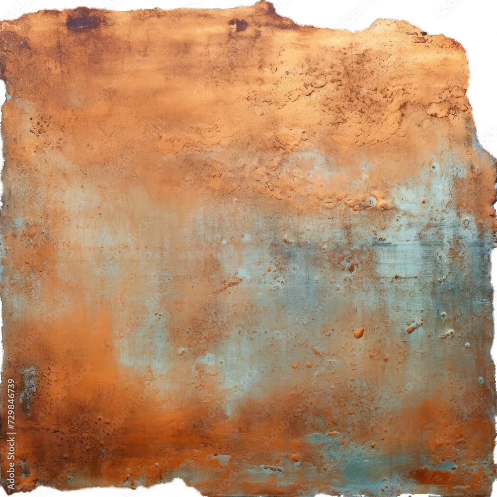 Aged Grunge Copper Texture. Vintage Metallic Background. Isolated on a Transparent Background. Cutout PNG.