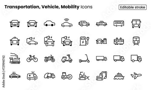 Transportation, Vehicle, Mobility Icon Set	 photo