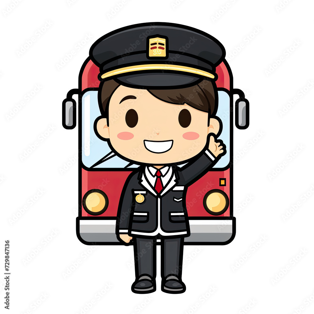 Bus Driver in Festive New Year's Uniform Ushering Holiday Tour Passengers. Isolated on a Transparent Background. Cutout PNG.