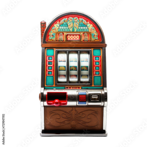 Casino. Style Slot Machine - Ideal for Gaming and Entertainment Themes. Isolated on a Transparent Background. Cutout PNG.