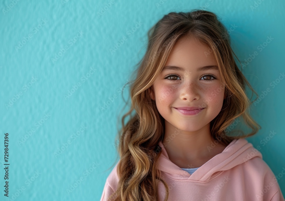 little caucasian girl with colorful sweatshirt in professional colorful photo studio background little caucasian girl with colorful sweatshirt in professional colorful photo studio background