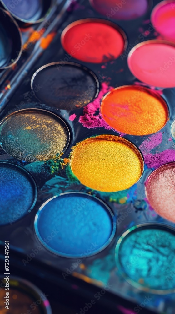 Lots of colorful make-up palettes to give you a really beautiful female face Generative AI