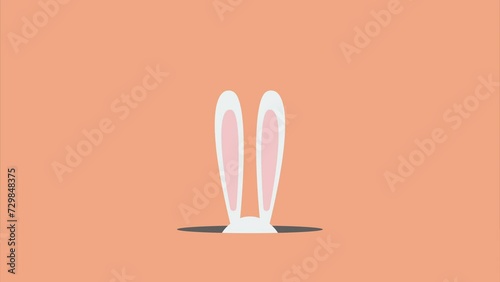 Cute bunny looks out of a hole. 4k video animated