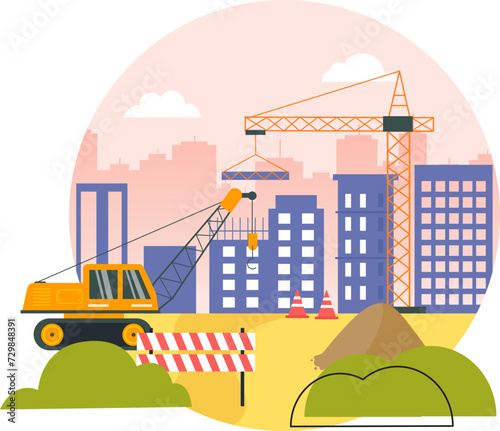 the flat illustration of construction site under construction