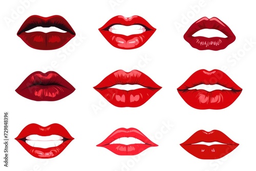 Female human red lips set illustration, simple style