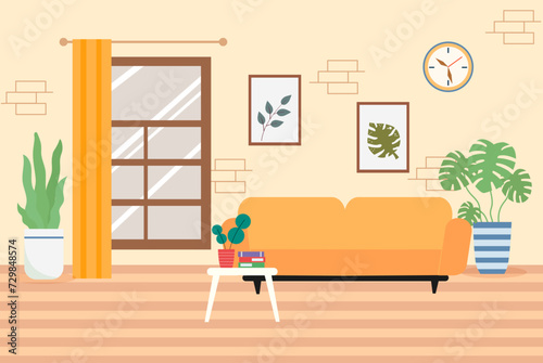 Room with the Window interior scene vector illustration