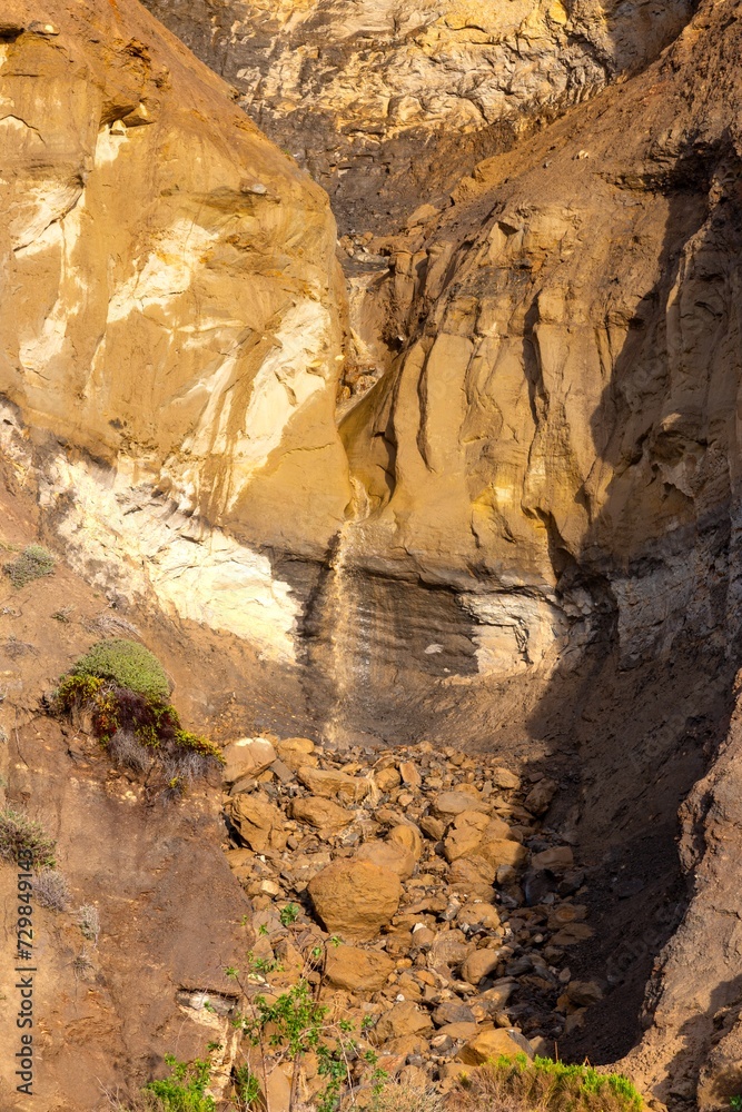 Pacific Mudslide Waterfall Eroded Sandstone Cliffs Torrey Pines State Reserve Historic Atmospheric River Rain Storm Floods San Diego Southern California USA