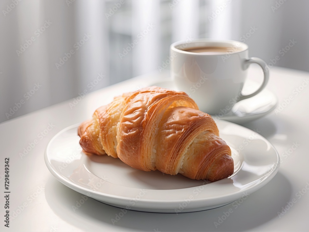 明るい日差しの中のクロワッサンとコーヒー 明るい日差しの中のクロワッサンとコーヒー