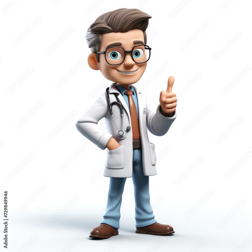 Cartoon Medical Professional in 3D on White Background