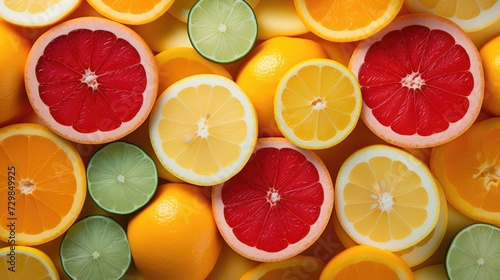 many fresh diverse citrus fruits   flat lay  top view.