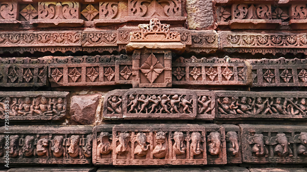 Carvings on the Char Khamba Jain Temple, Flowers Panels, Peenjana, Baran, Rajasthan, India.