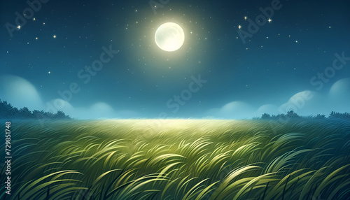 Glowing Meadow: An idyllic and softly lit nighttime landscape, capturing the essence of children's storybook settings.
Generative AI. photo