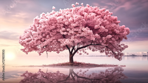 Enchanting sakura tree in full bloom, its delicate petals painti