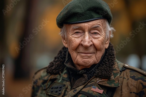 Veteran's Day Celebration A WWII Veteran in Camouflage Cap and Jacket Generative AI