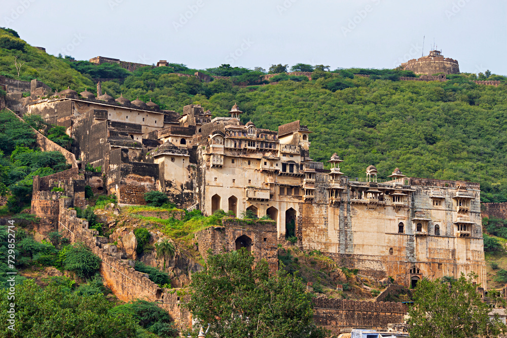 View of Garh Palace, Taragarh Fort, Bundi, Rajasthan India.
