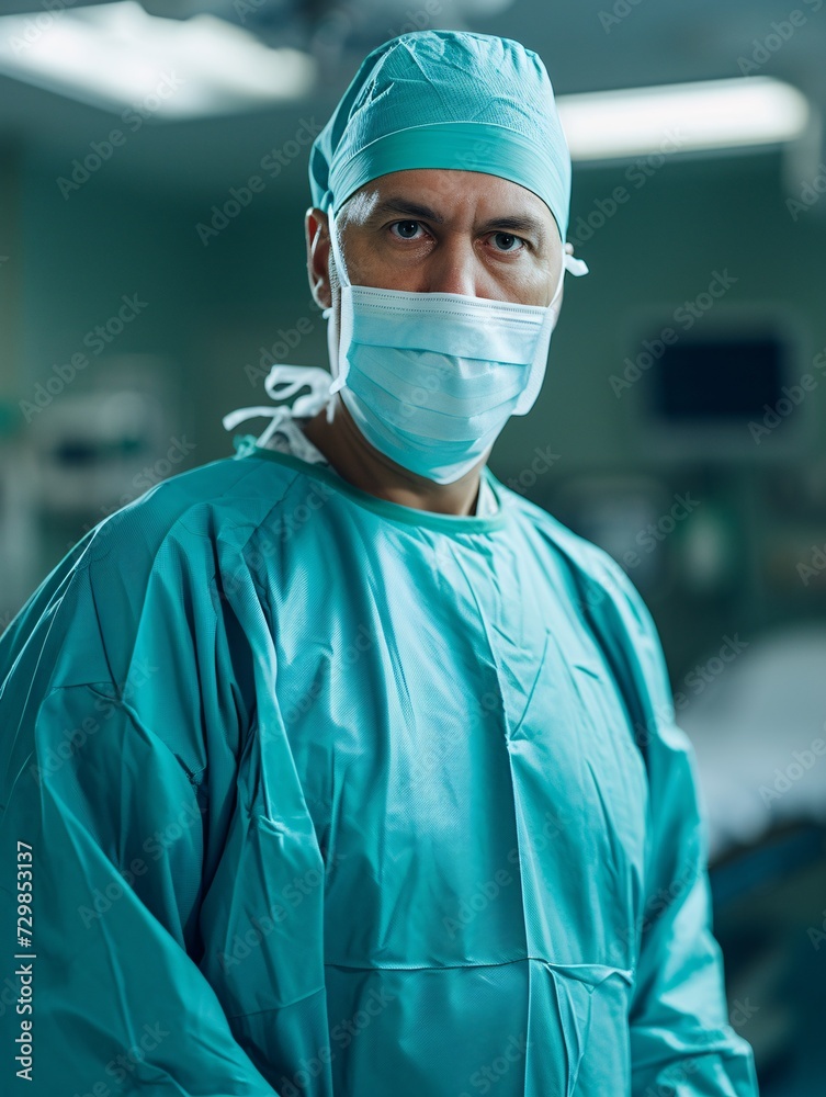 Professional doctor in surgical attire inside a medical facility. Professional doctor in surgical attire inside a medical facility.