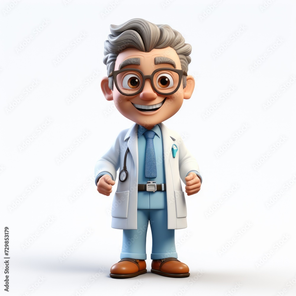 3D Medical Professional Cartoon on Plain White Background