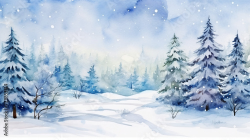 Watercolor landscape winter