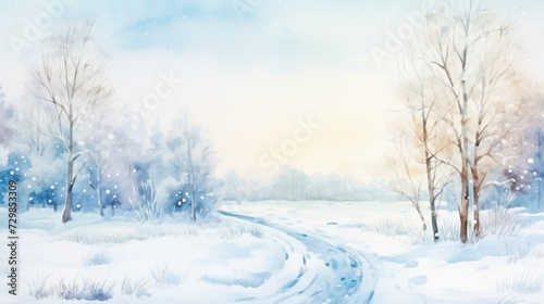 Watercolor landscape winter