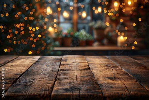 Glowing Christmas Table with Potted Plants and Lights Generative AI