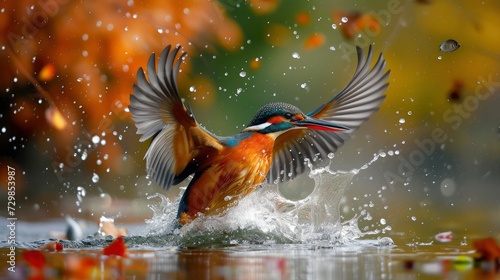 Kingfisher bird diving for fish © AbGoni