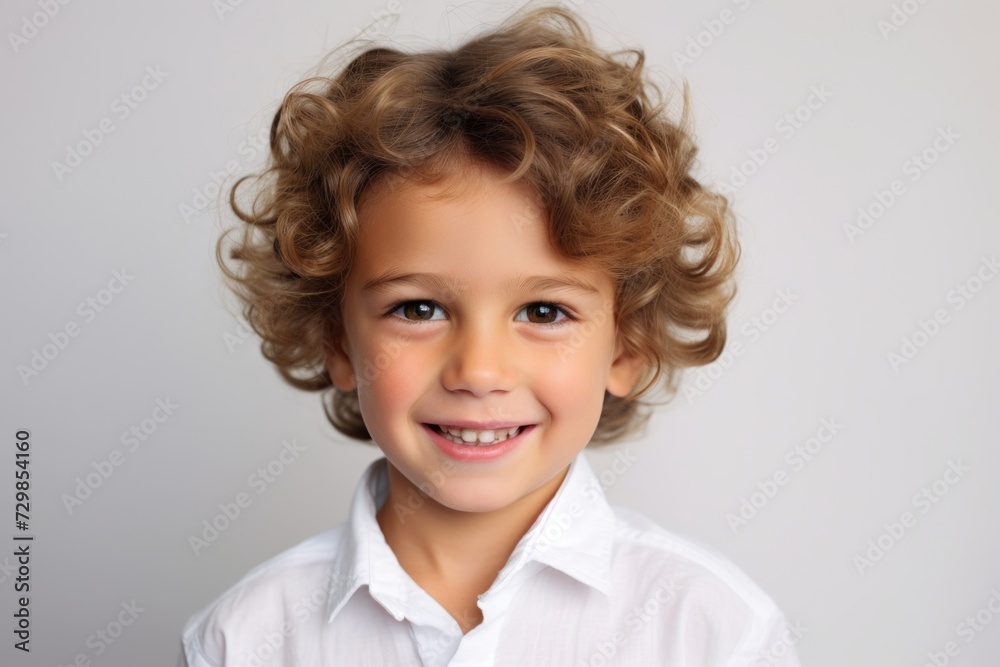 Portrait of a smiling little boy in a white shirt over gray background Portrait of a smiling little boy in a white shirt over gray background