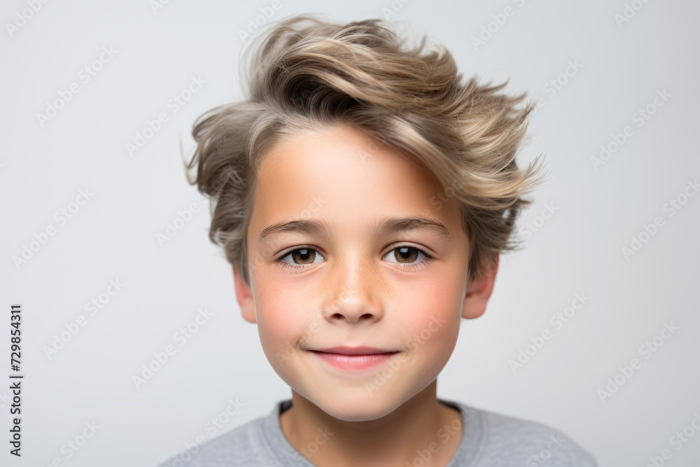 Portrait of a cute little boy with blond hair over grey background Portrait of a cute little boy with blond hair over grey background