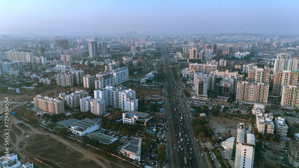 Naklejka premium Aerial drone view of wakad pune