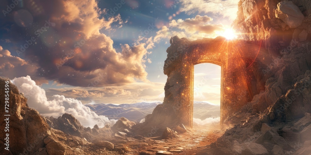 Gates of Heaven, A Majestic Entrance Evoking a Sense of Divine Splendor and Ethereal Beauty.