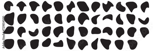 Blob shape organic set. Random black cube drops simple shapes. Collection forms for design and paint liquid black blotch shapes photo