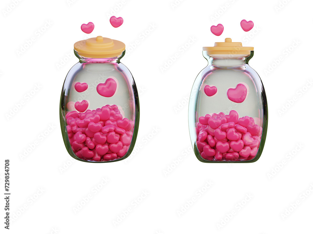 candy hearts in a jar 3D illustration of love and romance candy hearts in a jar 3D illustration of love and romance